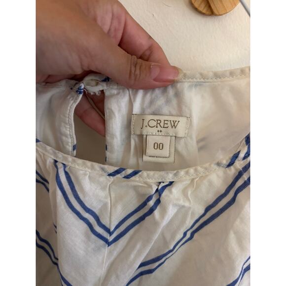 J. Crew Mini Dress Women's 00 White Blue Stripes Cotton Linen Blend Nautical - Picture 2 of 7